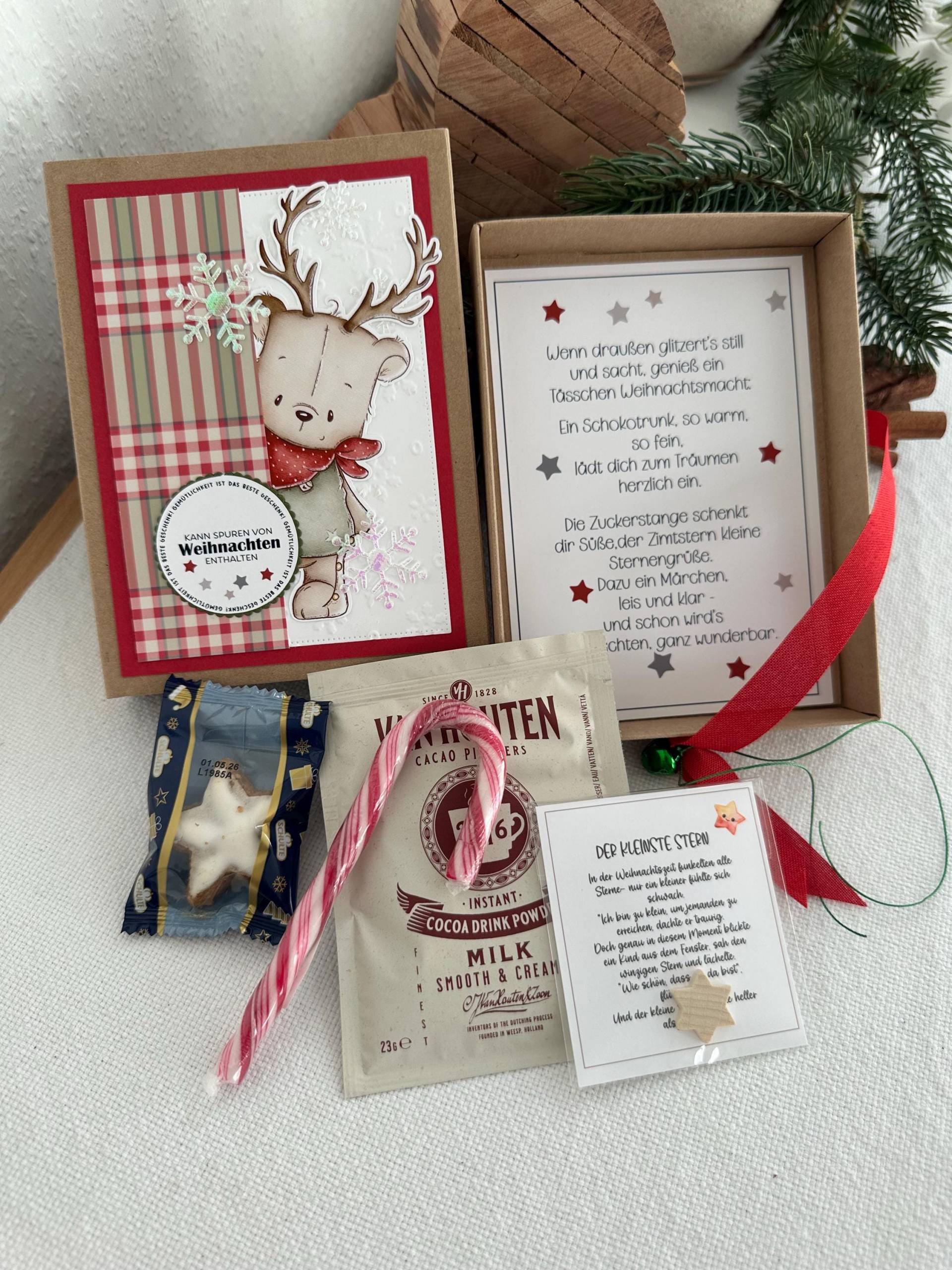 Weihnachts Geschenkbox Mit Schokolade, Zuckerstange & Gedicht - Liebevoll Dekorierte Schiebeschachtel 16x12x3 cm von Etsy - KathisPapierkunst