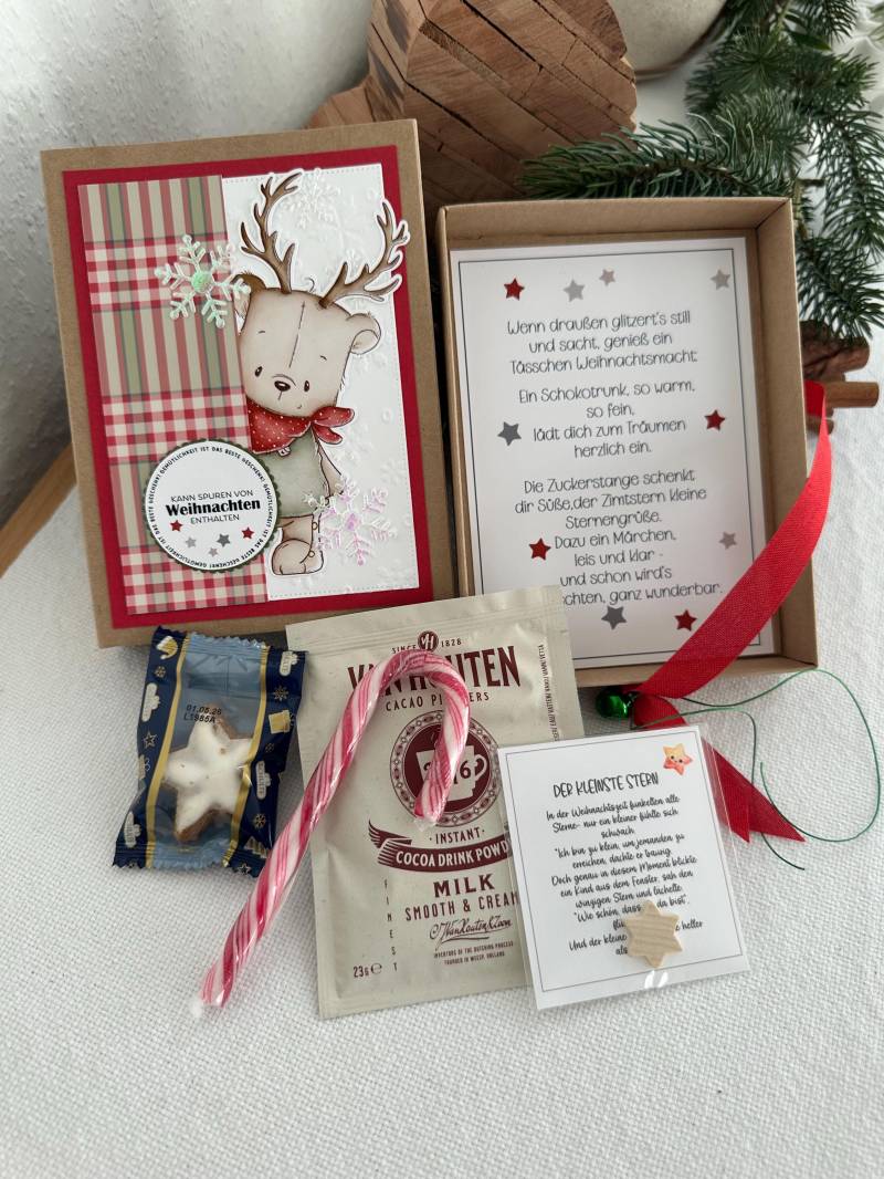 Weihnachts Geschenkbox Mit Schokolade, Zuckerstange & Gedicht - Liebevoll Dekorierte Schiebeschachtel 16x12x3 cm von Etsy - KathisPapierkunst