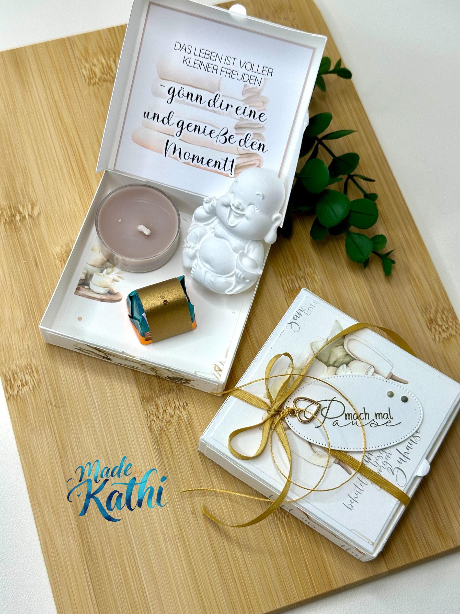 Wellness Geschenkbox „Mach Mal Pause" | Mini-Buddha, Teelicht & Küsschen Kleine Auszeit Als Mitbringsel Oder Dankeschön Wellness Geschenkbox „Mach Mal Pause" | Mini-Buddha, Teelicht & Küsschen Kleine Auszeit Als Mitbringsel Oder Dankeschön von Etsy - KathisPapierkunst