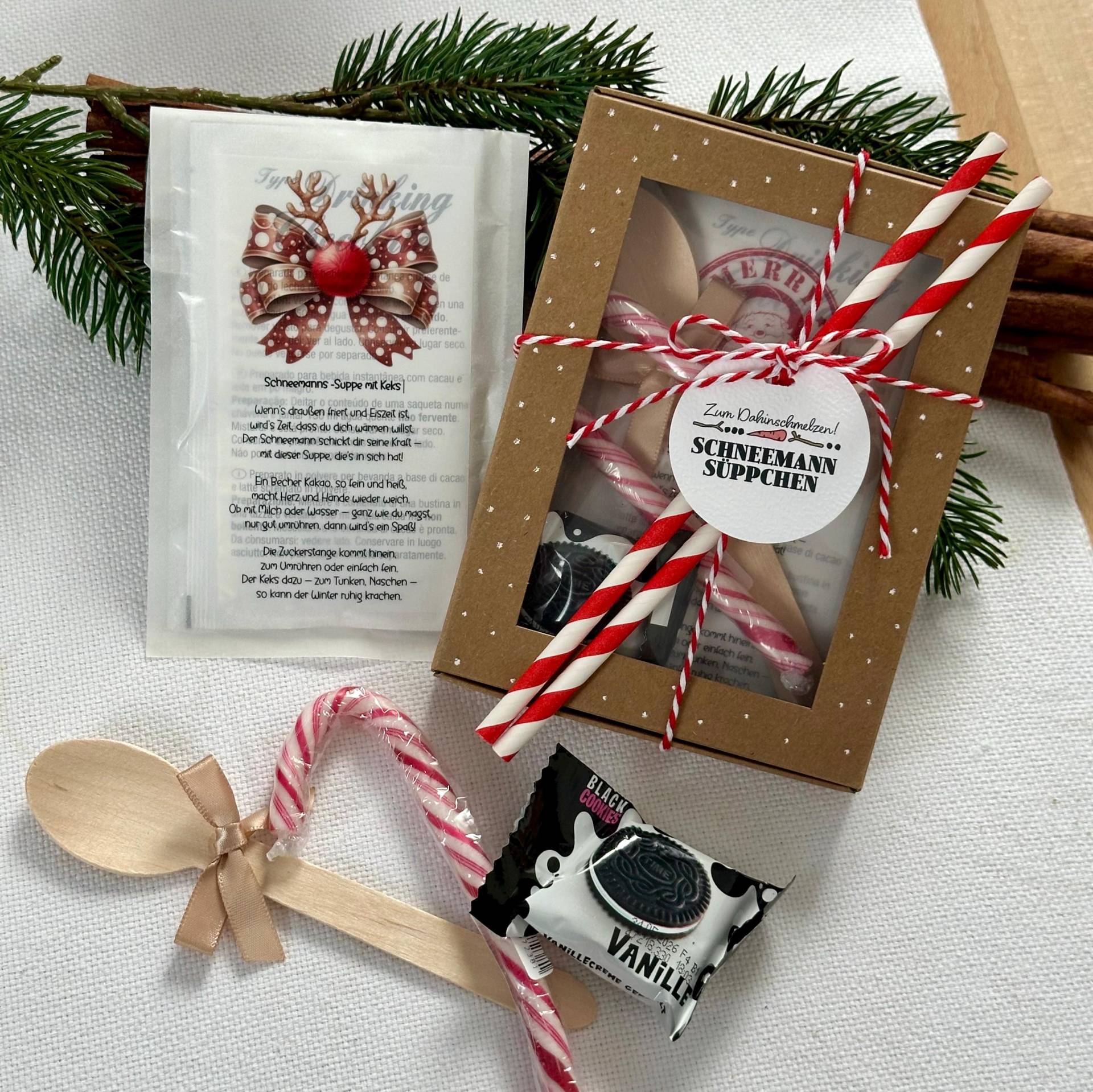Winter Geschenkset Schneemannsüppchen - Heiße Schokolade, Black Cookie & Zuckerstange Handgemachtes Wichtelgeschenk Winter Geschenkset Schneemannsüppchen - Heiße Schokolade, Black Cookie & Zuckerstange Handgemachtes Wichtelgeschenk von Etsy - KathisPapierkunst