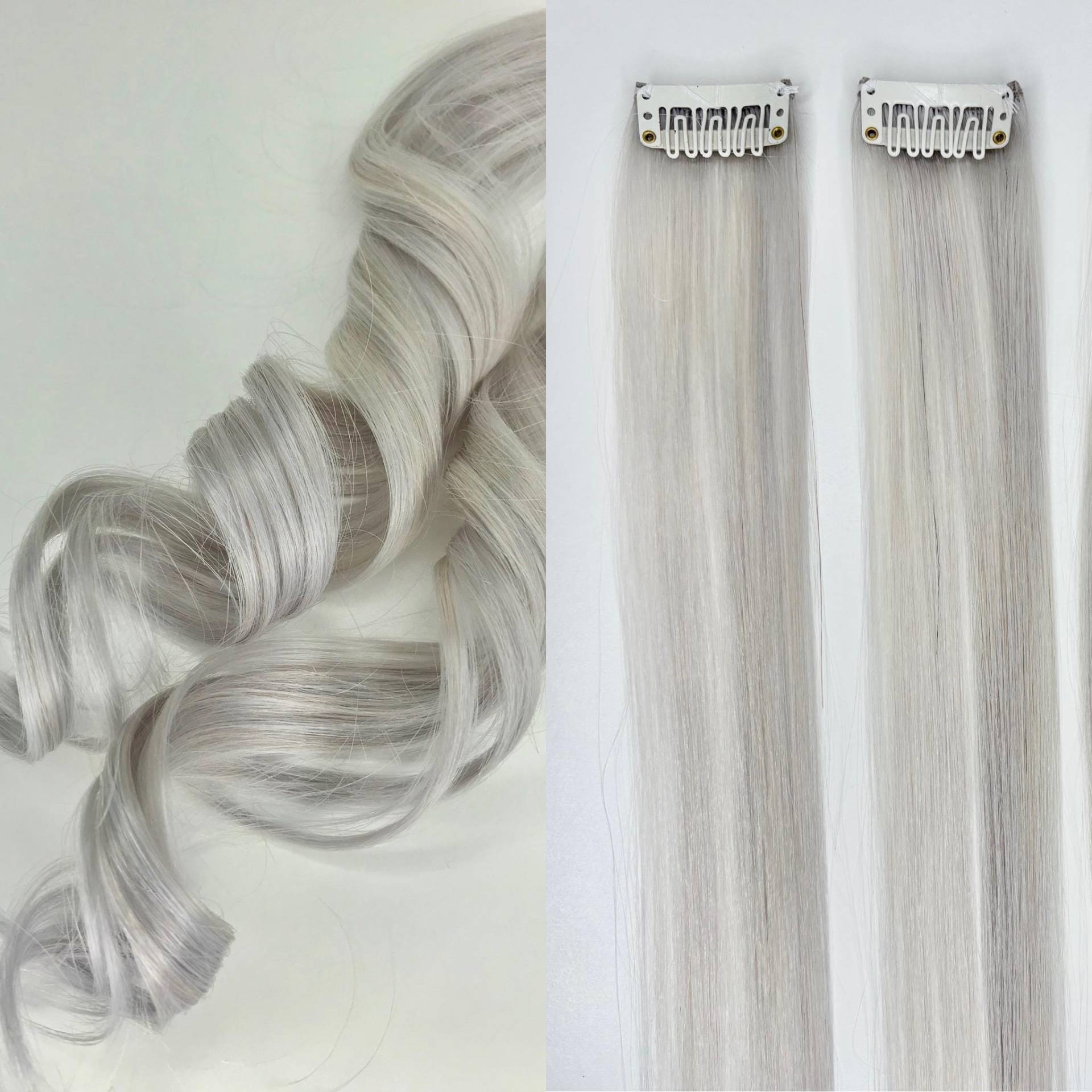 Weiß Icy Silver Strip Clip-In-Verlängerung 100% Echthaar Strähnen 1Stk von Etsy - KaysBeautyBoutique