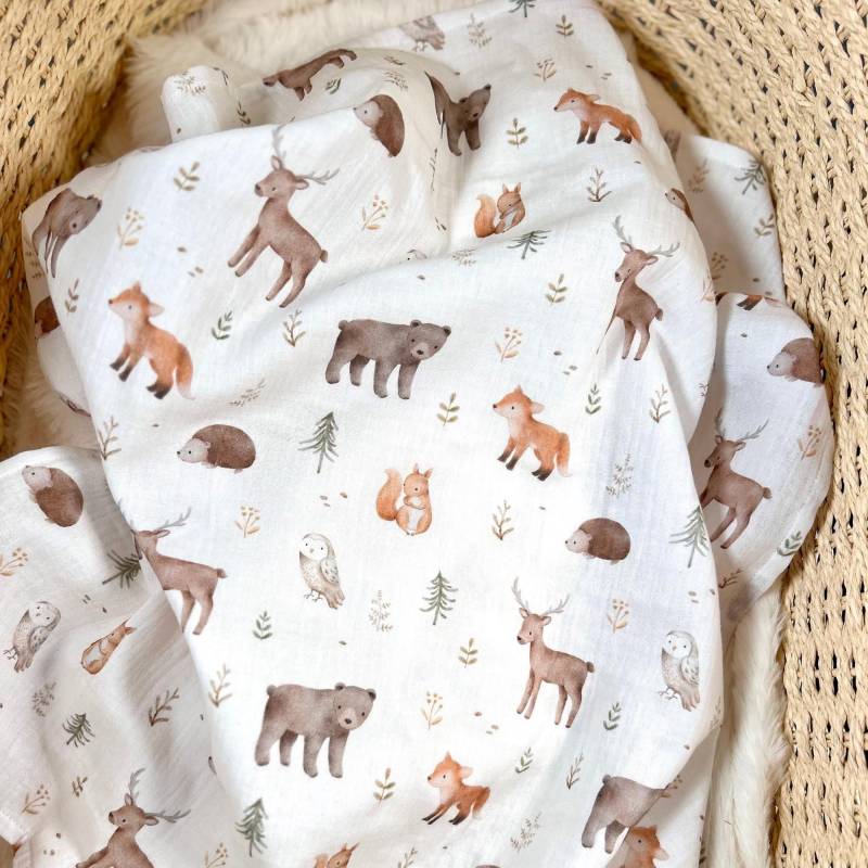 Musselintuch Baby Personalisiert Mit Waldtier-Motiv - Spucktuch, Mulltuch, Stilltuch, Sommerdecke Geschenk Zur Geburt & Taufe von Etsy - Kejki