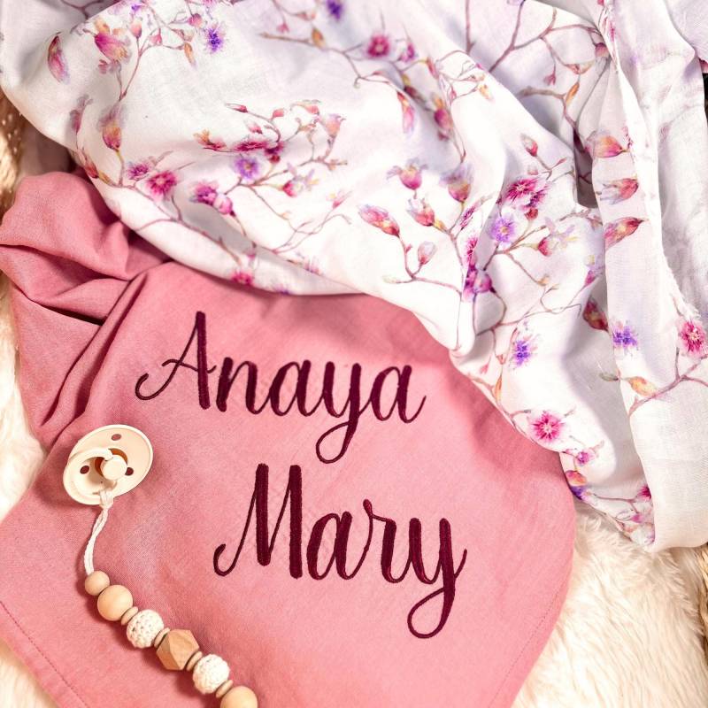 2Er Set Musselintuch Kirschblüte Baby - Geschenkset Zur Geburt Spucktuch Personalisiert Mulltuch Kirsche Blüte Geschenk Babyparty von Etsy - Kejki