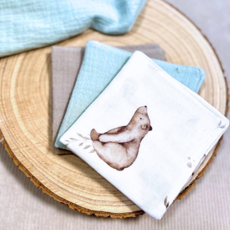 Waschlappen Bär Musselintuch Baby - Geschenk Zur Geburt Lätzchen Musselin- Mulltuch Spucktuch Grizzly Geburtsgeschenk Babyparty von Etsy - Kejki
