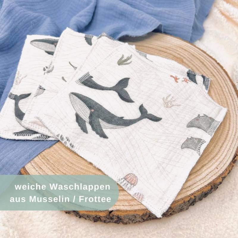 Waschlappen Set Wale- Feuchttücher - Musselin Frottee Baby Geschenk Zur Geburt Oder Babyparty Meerestiere Unterwasserwelt von Etsy - Kejki