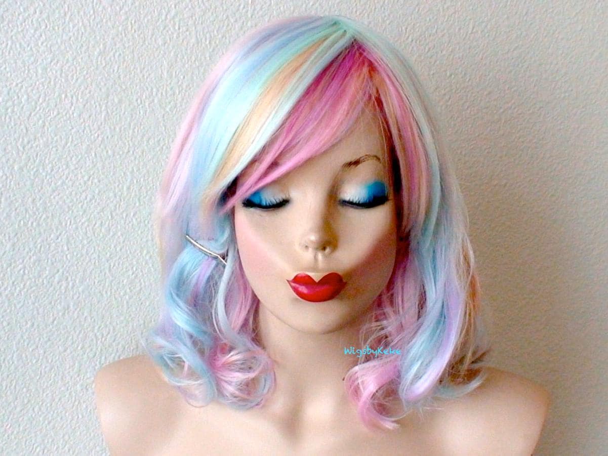 Pastel Rainbow Ombre Perücke Kurzes Gewelltes Cosplay Haar Pastel Rainbow Ombre Perücke Kurzes Gewelltes Cosplay Haar von Etsy - KekeWigs