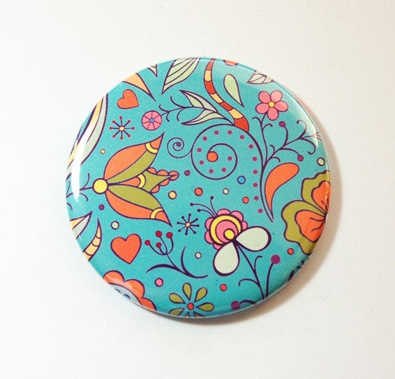 Blumen Taschenspiegel, Spiegel, Geschenk Für Sie, Blumen, Mod Flowers, Floral, Teal, Funky Design | 3611 von Etsy - KellysMagnets