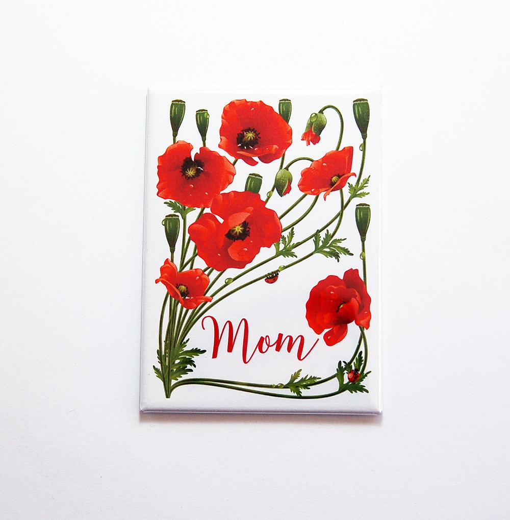 Personalisierter Taschenspiegel, Muttertagsgeschenk, Spiegel, Großer Geschenk Für Mama, Mohnblumen, Rot | 7272 von Etsy - KellysMagnets