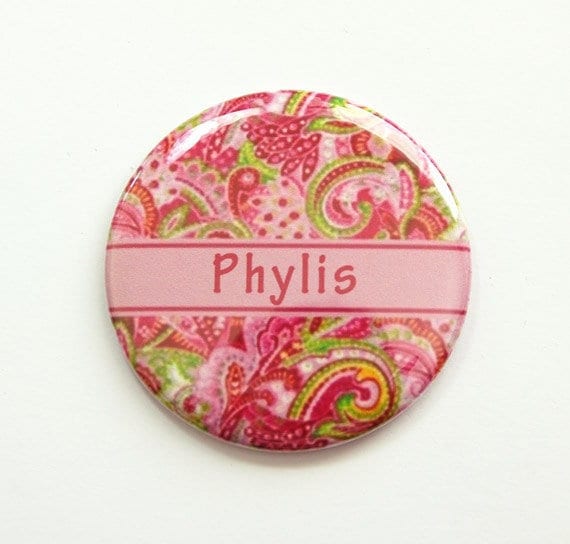 Personalisierter Taschenspiegel, Personalisierter Spiegel, Geldbeutelspiegel, Paisleyspiegel, Paisley Design, Rosa | 3899 von Etsy - KellysMagnets