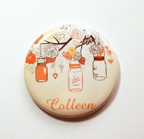 Personalisierter Taschenspiegel, Spiegel, Benutzerdefinierte Brautjungferngeschenk, Geldbörsenspiegel, Brautpartybevorzugung, Orange | 3468 von Etsy - KellysMagnets