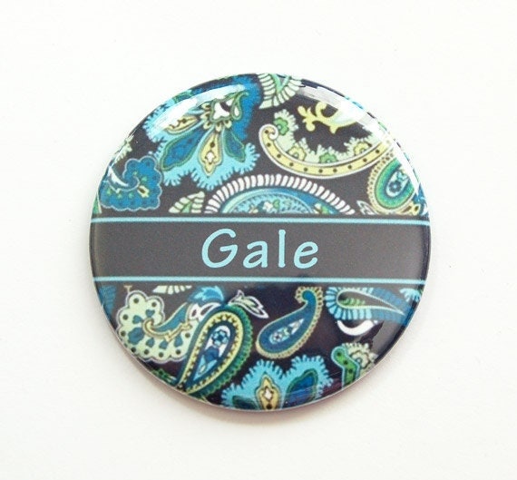 Personalisierter Taschenspiegel, Spiegel, Personalisierter Paisley-Spiegel, Paisley-Design, Blau, Marine | 3898 von Etsy - KellysMagnets