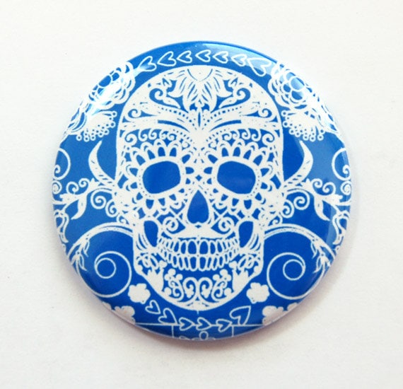 Spiegel, Sugar Skull Skull, Taschenspiegel, Glasspiegel, Geschenk Für Sie, Pink, Blau | 3766 von Etsy - KellysMagnets