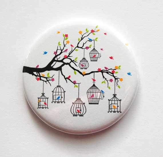 Taschenspiegel, Brautjungferngeschenk, Spiegel, Geldbörsenspiegel, Brautpartybevorzugung, Bäume, Vögel, Geschenk Für Sie, Stocking Stuffer | 3485 von Etsy - KellysMagnets