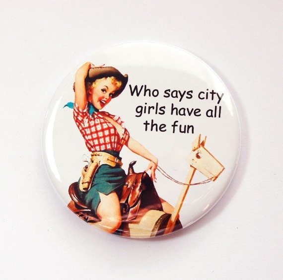 Taschenspiegel, Lustiger Spiegel, Glasspiegel, Handtaschenspiegel, City Girls, Cowgirl, Retro Design, Freche Frauen | 3575 von Etsy - KellysMagnets