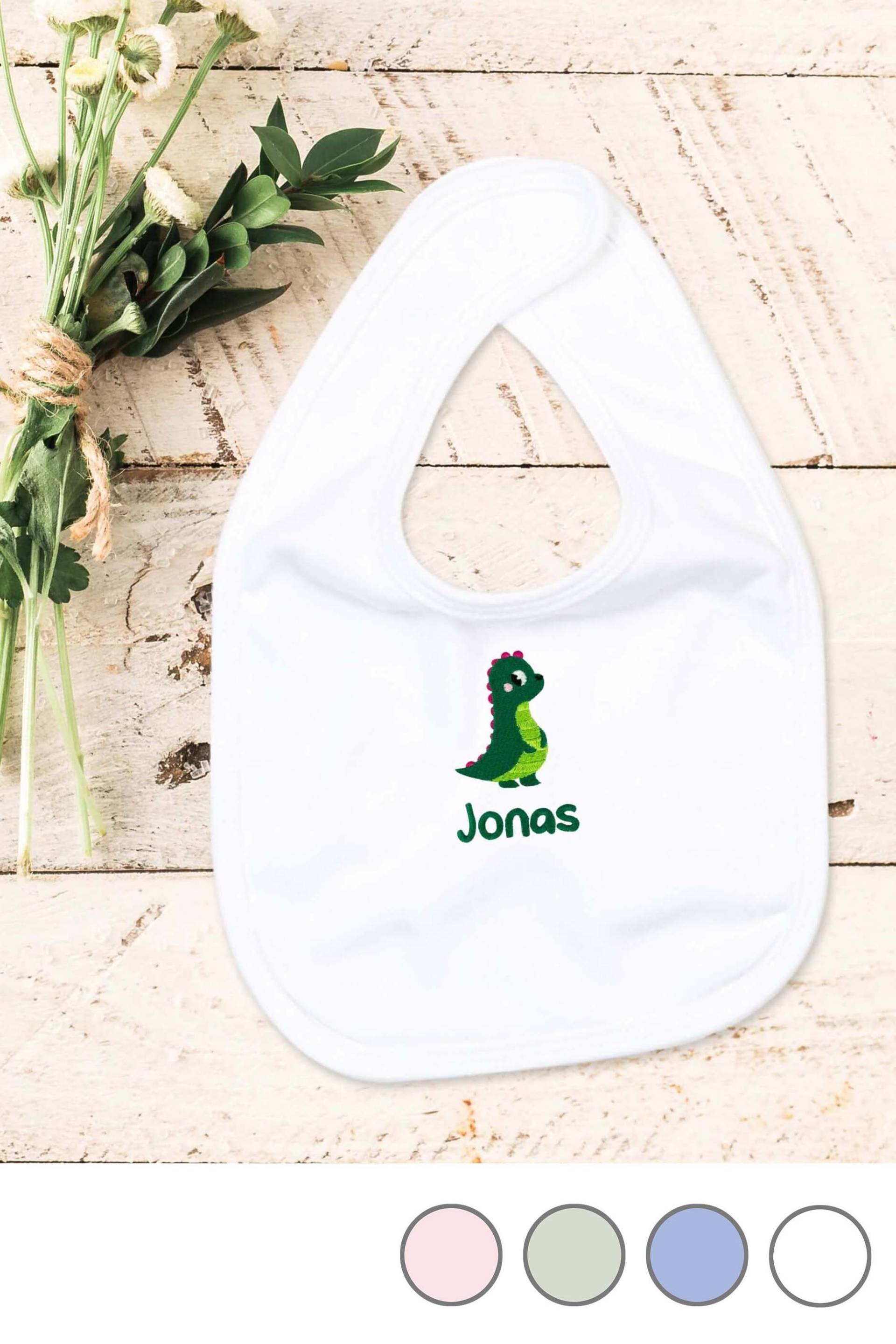 Lätzchen Für Babys Aus Bio-Baumwolle Bestickt Mit Dino Und Wunschtext Lätzchen Für Babys Aus Bio-Baumwolle Bestickt Mit Dino Und Wunschtext von Etsy - KiddiezDE