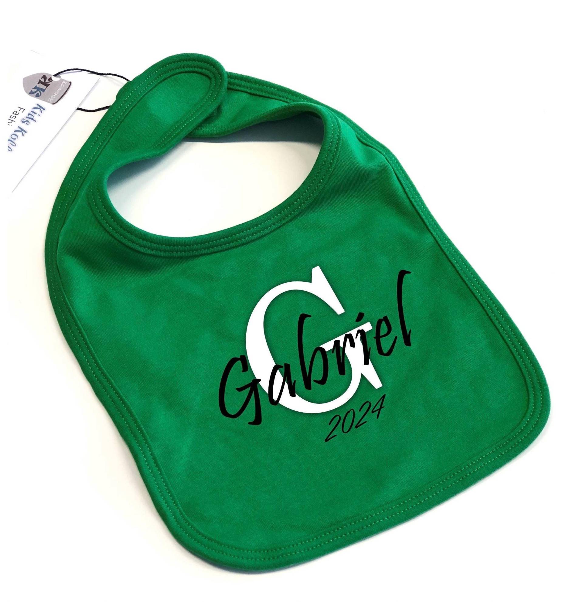 Personalisierte Baby Lätzchen Mädchen Und Jungen, Initialien, Vorname Geburtsjahr, Farbe Grün, Baumwoll-Lätzchen von Etsy - KidsKollektion