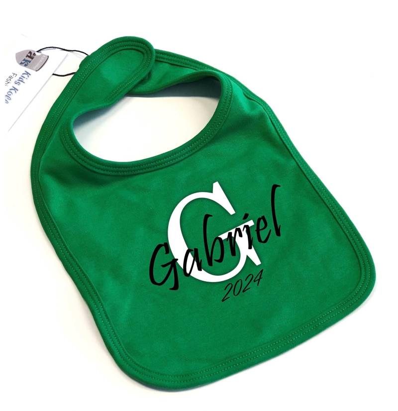 Personalisierte Baby Lätzchen Mädchen Und Jungen, Initialien, Vorname Geburtsjahr, Farbe Grün, Baumwoll-Lätzchen von Etsy - KidsKollektion