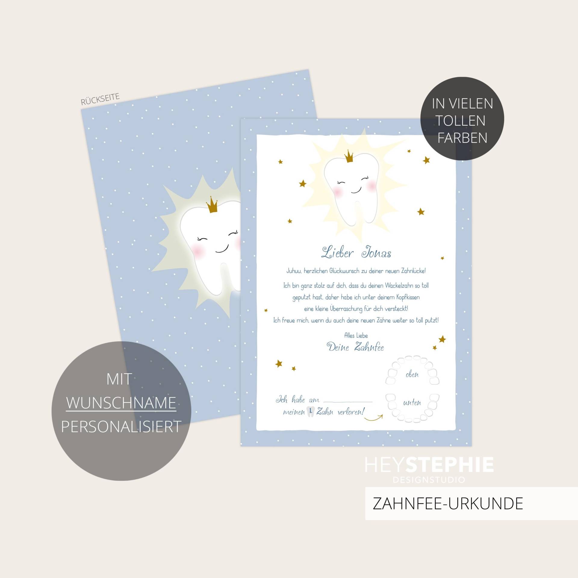 Zahnfee Urkunde | Blau - Dina5 Personalisiert Zahnfee Brief Zahnlücke Erster Zahn Milchzahn Mit Name von Etsy - KidsPartysShop