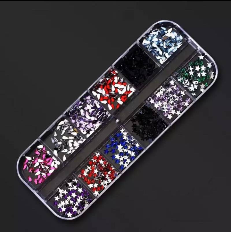 12 Gitter/Box Nail Art Strasssteine Flach Rückseite, Stern Und Tropfen Bunt - 4mm-5mm von Etsy - KitschyNails