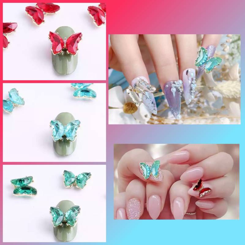 2Er Pack - 3D Crystal Butterfly Nail Charm Goldrand von Etsy - KitschyNails