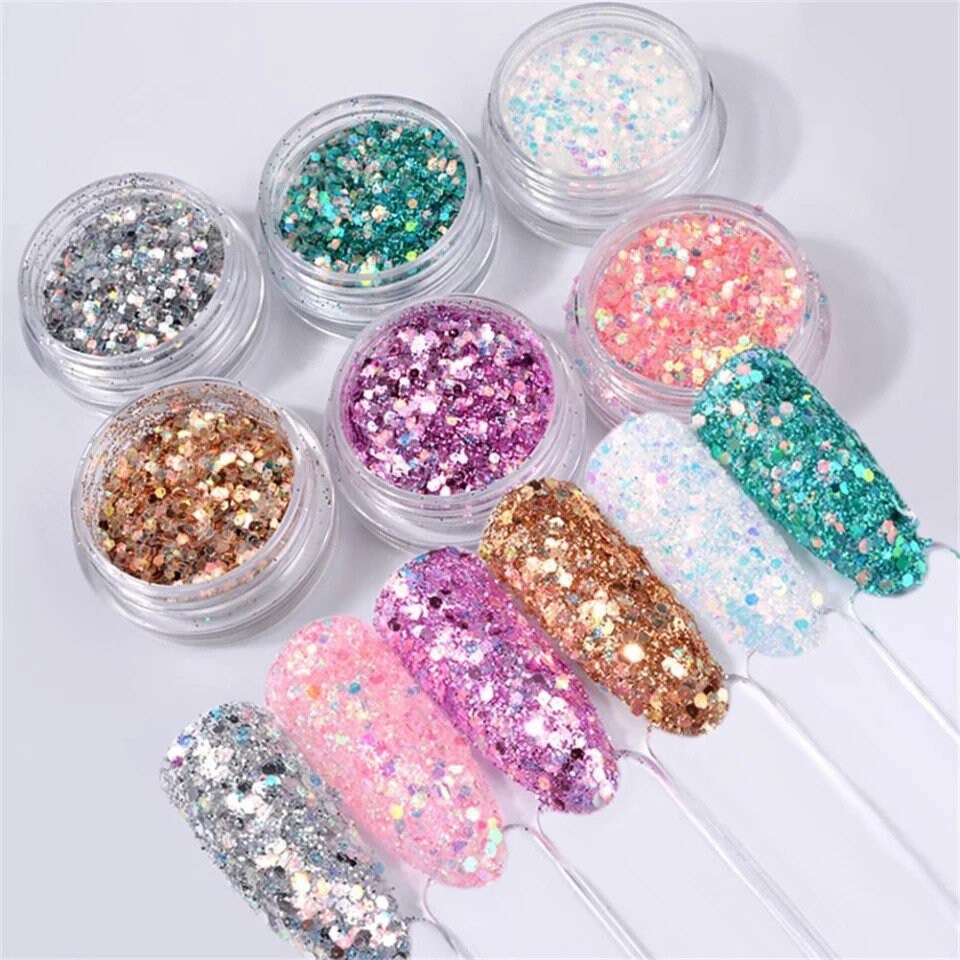 6 Teile/Satz Mixed Nail Glitter, Glänzende Bunte Nagelflocken von Etsy - KitschyNails