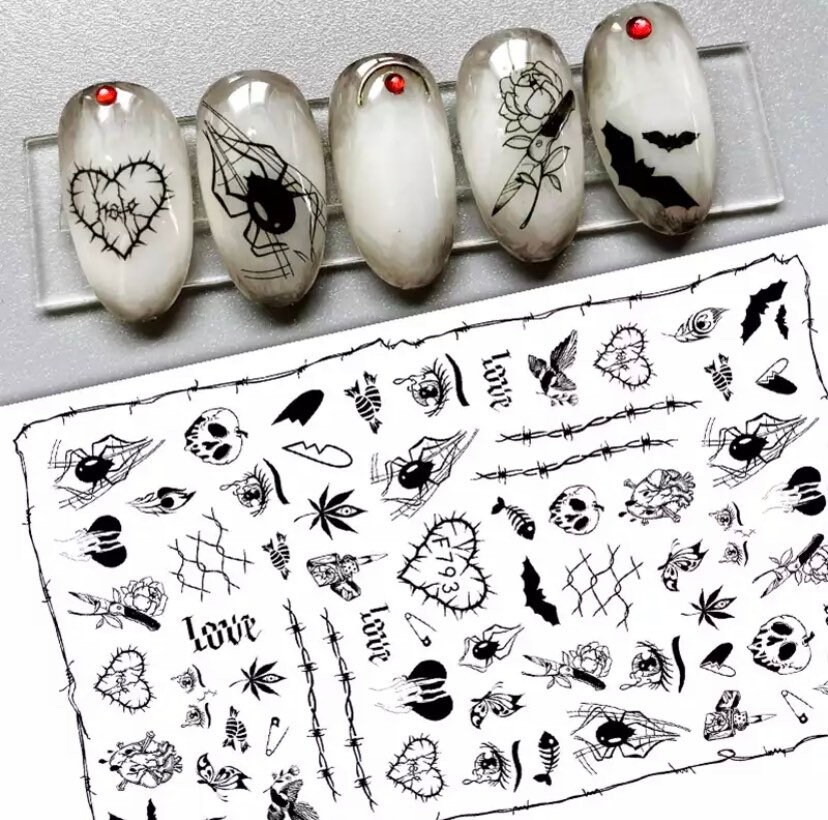 Halloween, Totenkopf, Spinne Und Weinendes Auge, Schwarzes Klares Design - Nail Art Stickers Halloween, Totenkopf, Spinne Und Weinendes Auge, Schwarzes Klares Design - Nail Art Stickers von Etsy - KitschyNails