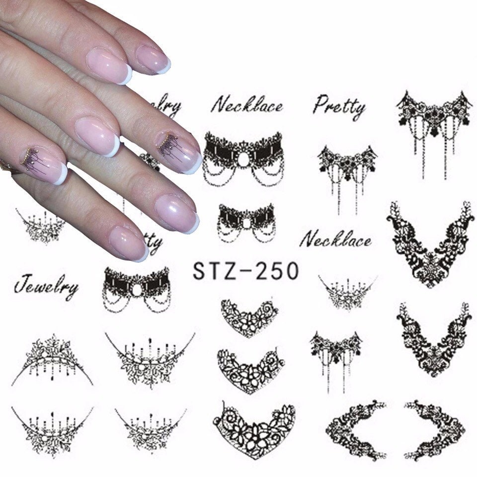 Wasser Transfer Nagel Aufkleber, Halskette Design, Schwarze Nail Art, Nageldekoration Wasser Transfer Nagel Aufkleber, Halskette Design, Schwarze Nail Art, Nageldekoration von Etsy - KitschyNails