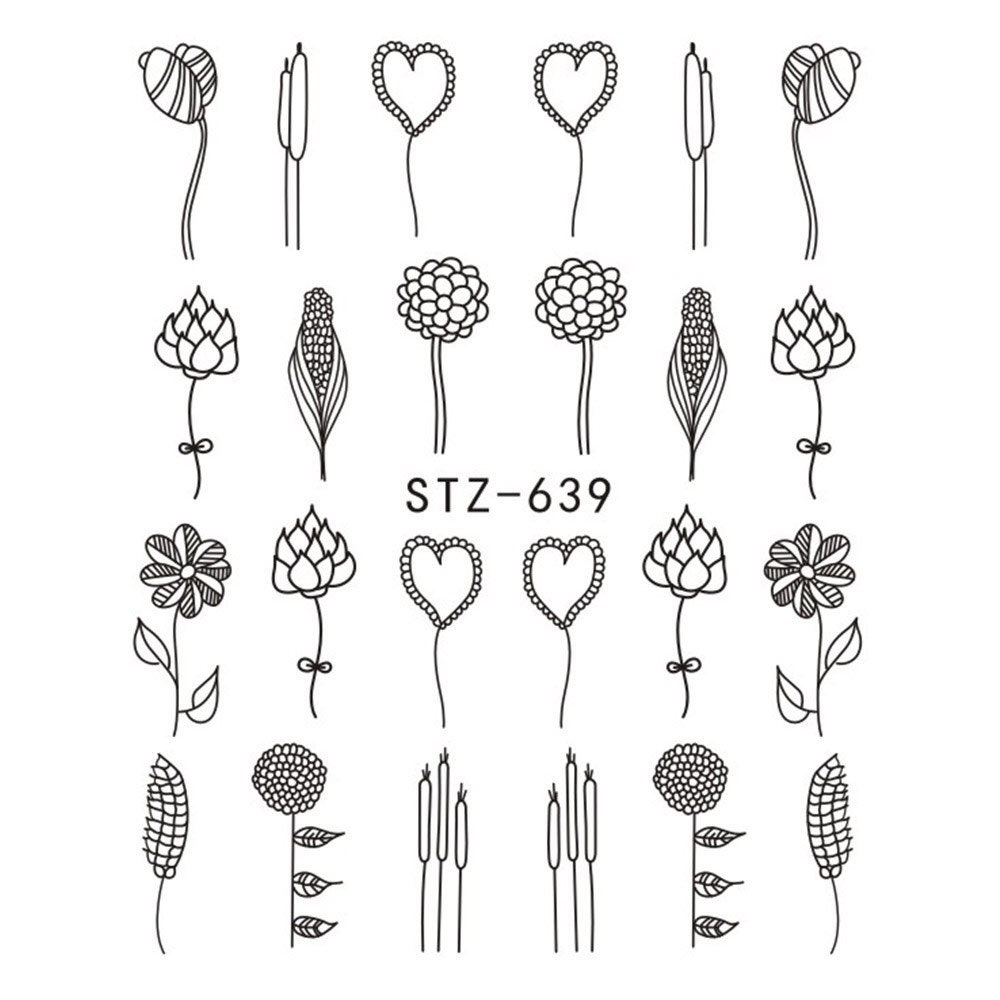 Wasser-Transfer Nagel Aufkleber, Nagelabziehbilder, Dekoration, Schwarze Blumen-Design, Linie Blume Nailart Wasser-Transfer Nagel Aufkleber, Nagelabziehbilder, Dekoration, Schwarze Blumen-Design, Linie Blume Nailart von Etsy - KitschyNails