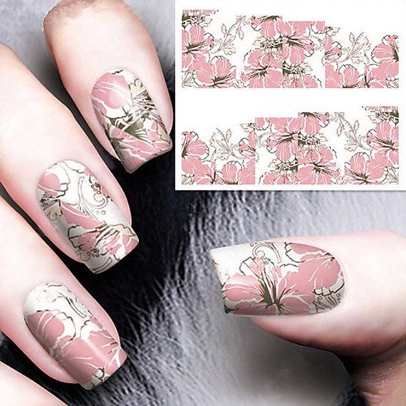 Wasser-Transfer-Nagel-Aufkleber, Nagelabziehbilder, Rosa Blumen-Design, Blume Nail Art, Nagel-Dekoration Wasser-Transfer-Nagel-Aufkleber, Nagelabziehbilder, Rosa Blumen-Design, Blume Nail Art, Nagel-Dekoration von Etsy - KitschyNails