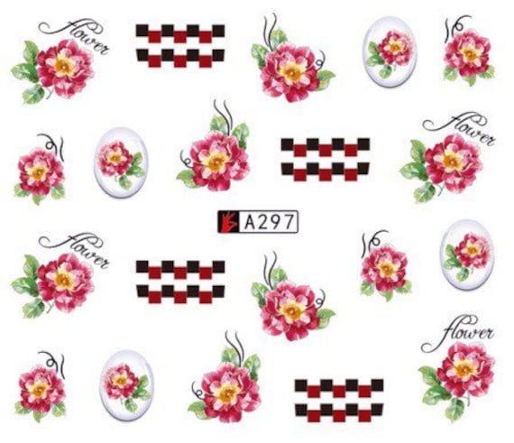Wasser-Transfer-Nagel-Aufkleber, Nagelabziehbilder, Rote Blumendesign, Blume Nail Art, Nagel-Dekoration Wasser-Transfer-Nagel-Aufkleber, Nagelabziehbilder, Rote Blumendesign, Blume Nail Art, Nagel-Dekoration von Etsy - KitschyNails