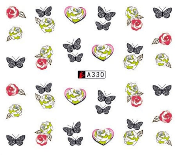 Wasser-Transfer-Nagel-Aufkleber, Nagelabziehbilder, Rote Rose Und Schmetterlingsdesign, Nail-Art, Nagel-Dekoration Wasser-Transfer-Nagel-Aufkleber, Nagelabziehbilder, Rote Rose Und Schmetterlingsdesign, Nail-Art, Nagel-Dekoration von Etsy - KitschyNails