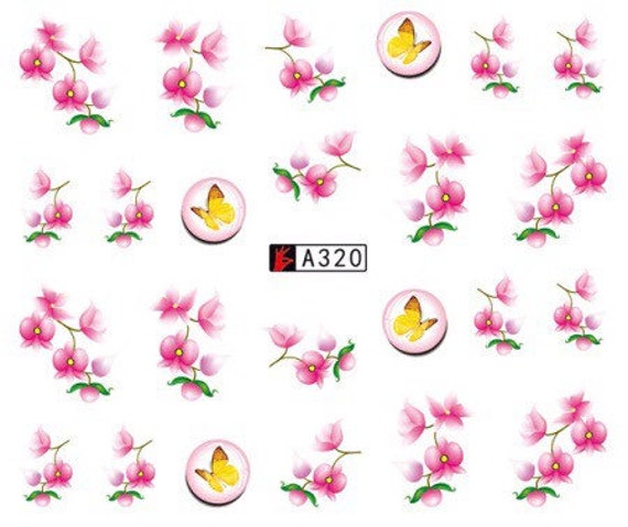 Wasser Transfer Nagel Aufkleber, Rosa Blume Und Gelb Enkschmetterling Design, Nail Art, Nageldekoration Wasser Transfer Nagel Aufkleber, Rosa Blume Und Gelb Enkschmetterling Design, Nail Art, Nageldekoration von Etsy - KitschyNails
