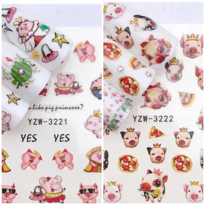 Wasser Transfer Nagel Aufkleber, Schwein Design, Cartoon Nail Art, Dekoration von Etsy - KitschyNails