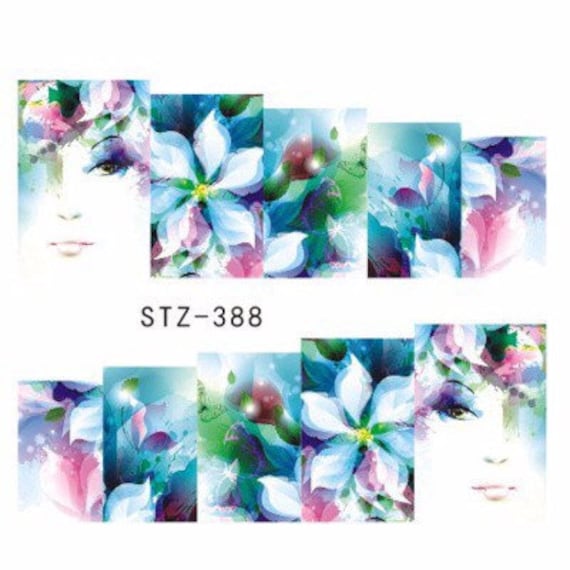 Wassertransfer Nagel Aufkleber, Lady Und Weiß Blau Blumen Design, Nail Art, Nageldekoration Wassertransfer Nagel Aufkleber, Lady Und Weiß Blau Blumen Design, Nail Art, Nageldekoration von Etsy - KitschyNails