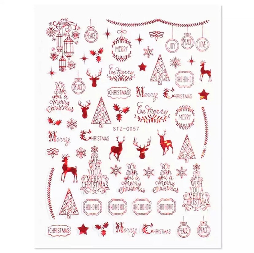 Weihnachten - Rentier, Weihnachtsbaum Und Weihnachtsschmuck Holographic Red Nail Art Sticker von Etsy - KitschyNails