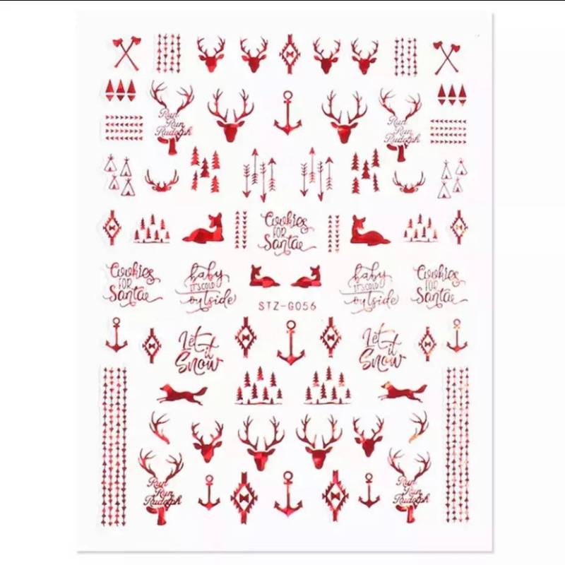 Weihnachten - Rentier, Weihnachtsbaum Und Weihnachtswörter Holographic Red Nail Art Sticker von Etsy - KitschyNails