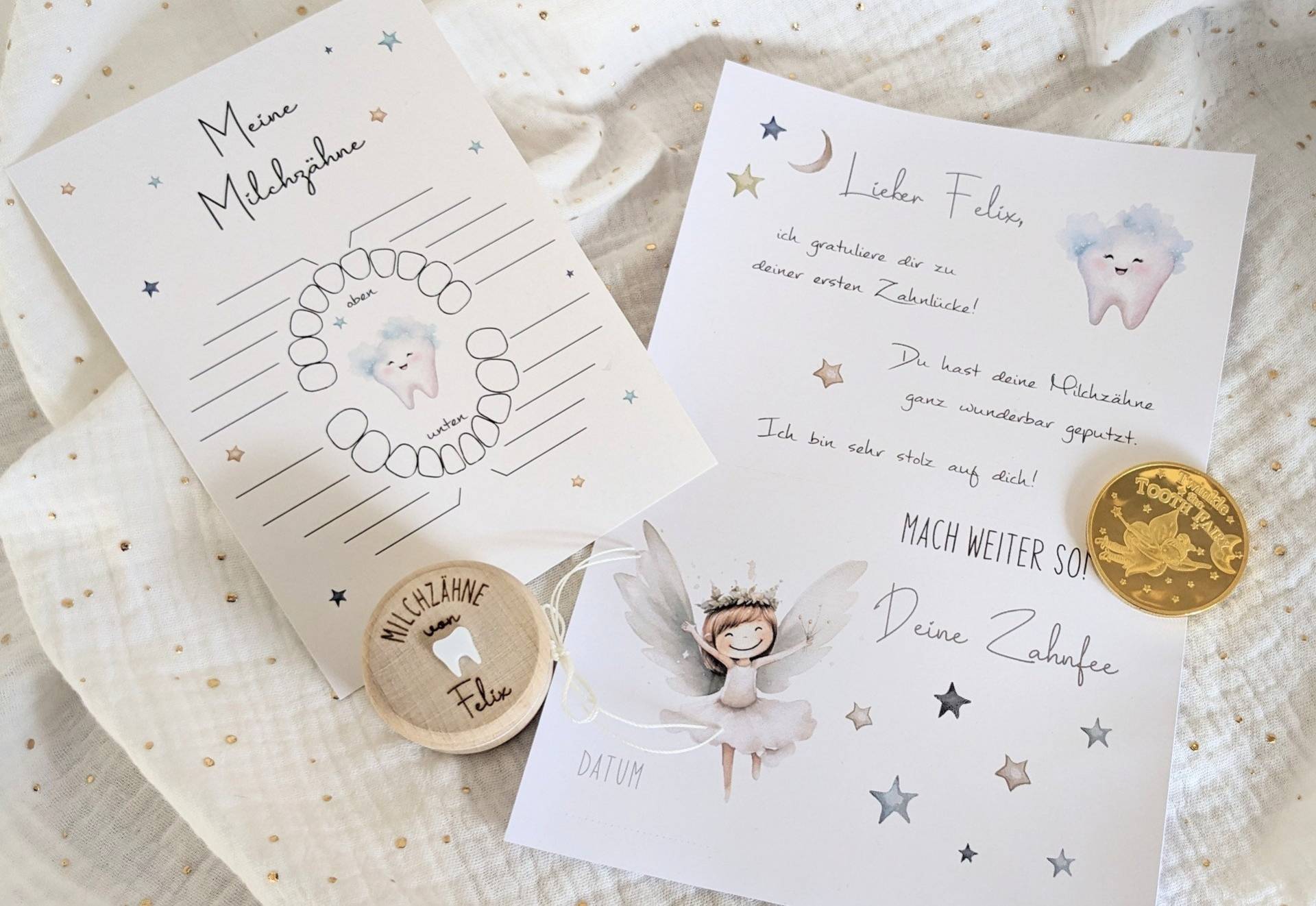 Zahndose I Brief Zahnfee Münze Geschenk Milchzahnkalender von Etsy - KiwiMunkel