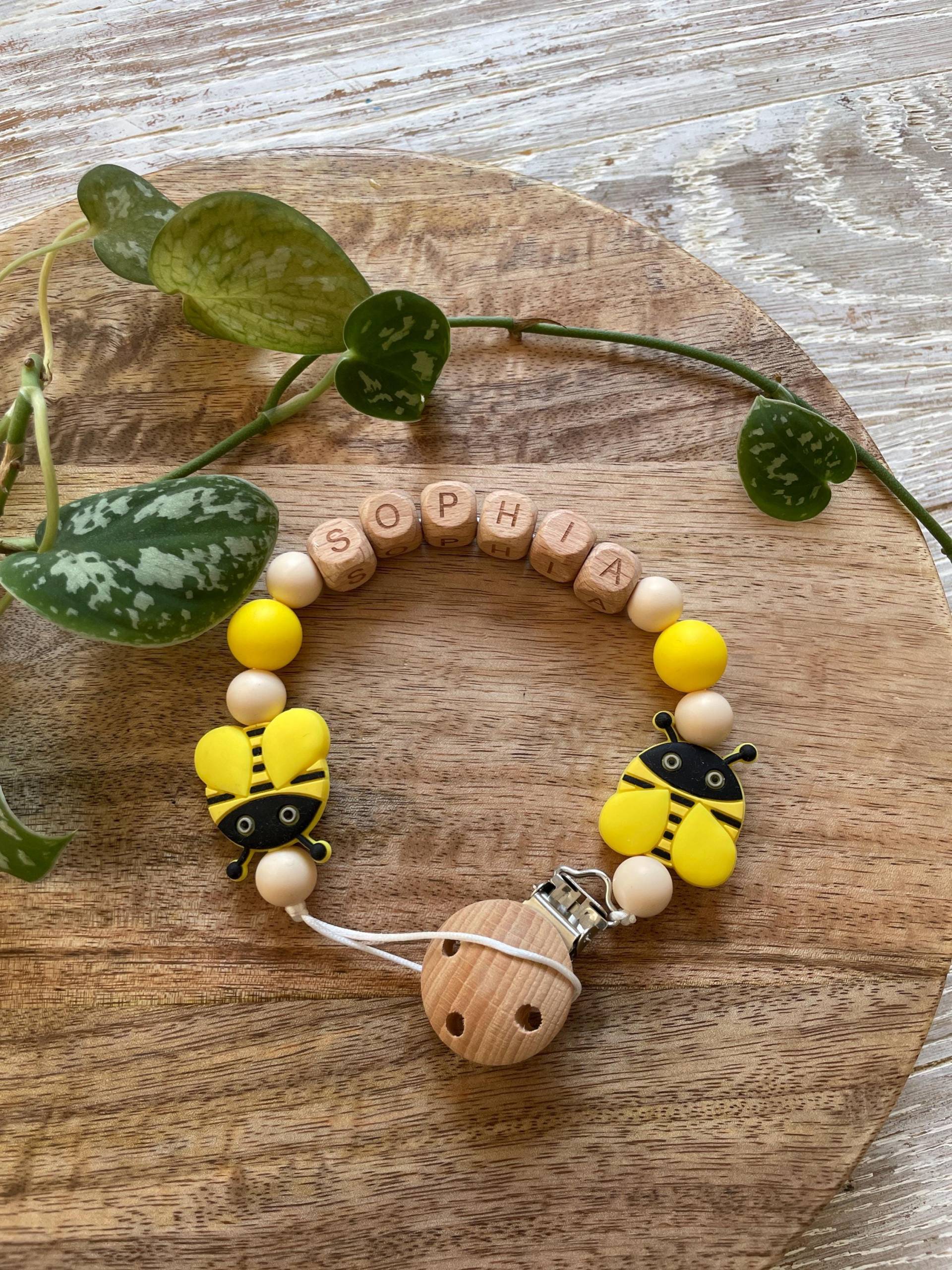 Schnullerkette | Mit Namen Personalisiert Mädchen Junge Biene Geburt Taufe Geschenk Schnullerkette | Mit Namen Personalisiert Mädchen Junge Biene Geburt Taufe Geschenk von Etsy - KleineKreativeWunder