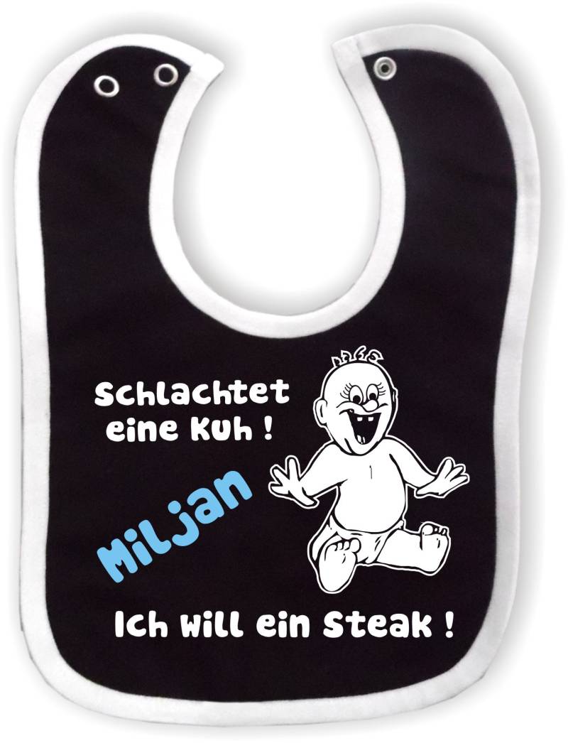 Baby Lätzchen Mit Farbigen Saum Personalisiert Ich Will Ein Steak, Individuell Bedruckt Text, Logo, Foto von Etsy - KleinerFratzStore