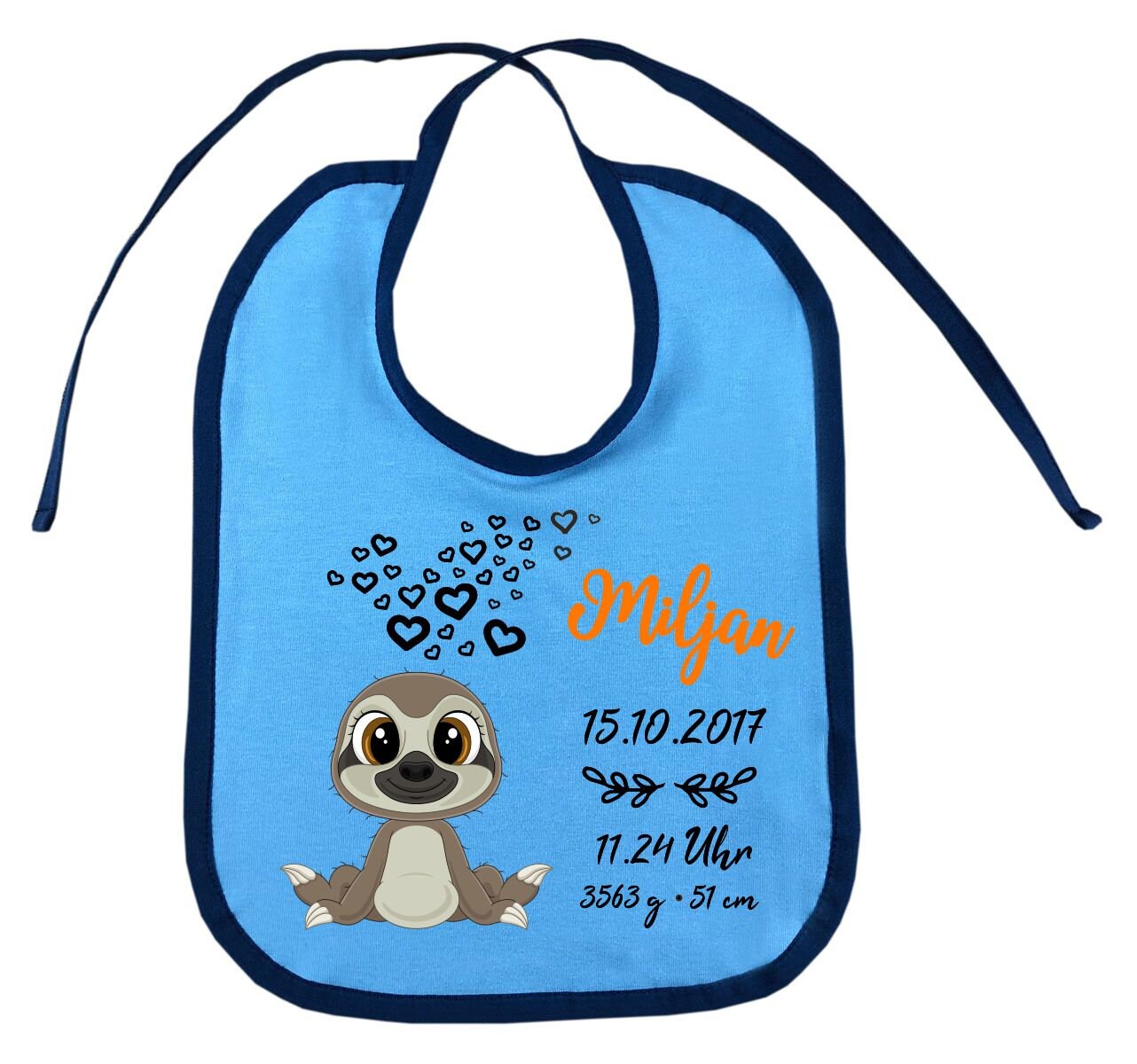 Lätzchen Zweifarbig Zum Binden Mit Motiv Faultier Und Den Geburtsdaten Deines Kindes, Individuell Bedruckt Text, Logo, Foto Lätzchen Zweifarbig Zum Binden Mit Motiv Faultier Und Den Geburtsdaten Deines Kindes, Individuell Bedruckt Text, Logo, Foto von Etsy - KleinerFratzStore