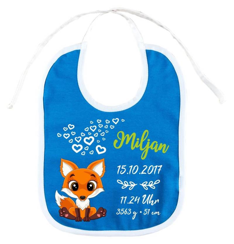 Lätzchen Zweifarbig Zum Binden Mit Motiv Fuchs Und Den Geburtsdaten Deines Kindes, Individuell Bedruckt Text, Logo, Foto von Etsy - KleinerFratzStore