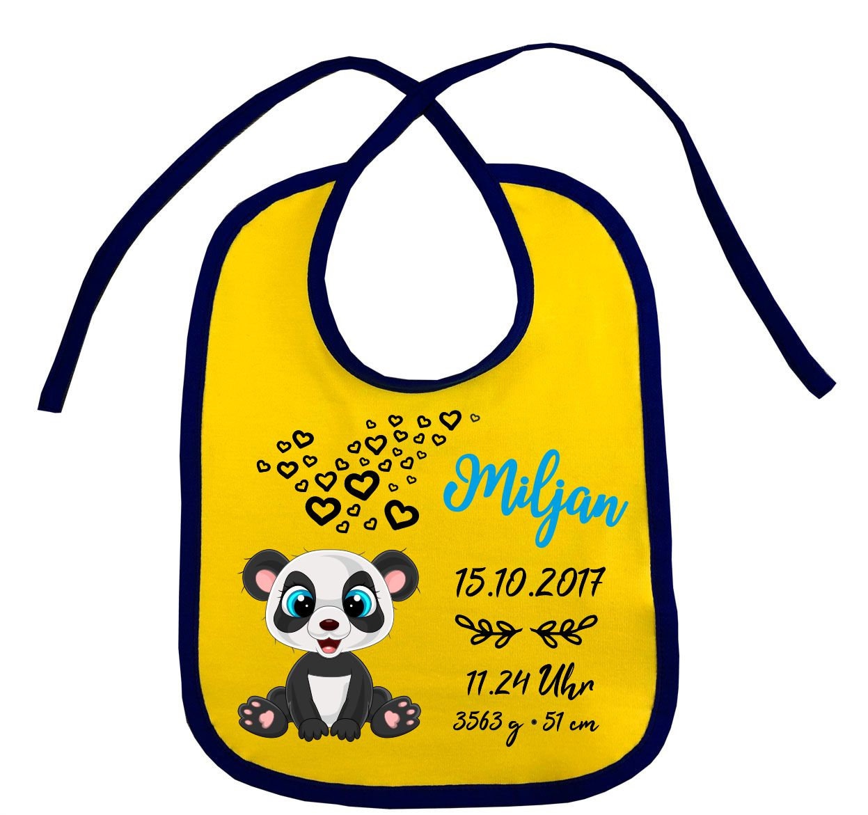 Lätzchen Zweifarbig Zum Binden Mit Motiv Panda Und Den Geburtsdaten Deines Kindes, Individuell Bedruckt Text, Logo, Foto Lätzchen Zweifarbig Zum Binden Mit Motiv Panda Und Den Geburtsdaten Deines Kindes, Individuell Bedruckt Text, Logo, Foto von Etsy - KleinerFratzStore