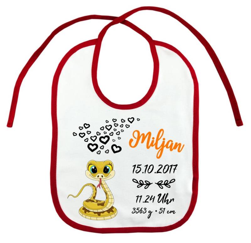 Lätzchen Zweifarbig Zum Binden Mit Motiv Schlange Und Den Geburtsdaten Deines Kindes, Individuell Bedruckt Text, Logo, Foto von Etsy - KleinerFratzStore