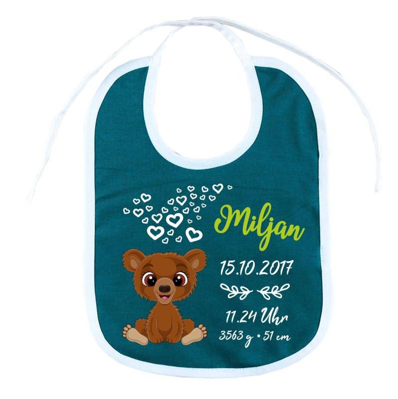 Lätzchen Zweifarbig Zum Binden Mit Motiv Teddy Und Den Geburtsdaten Deines Kindes, Individuell Bedruckt Text, Logo, Foto von Etsy - KleinerFratzStore