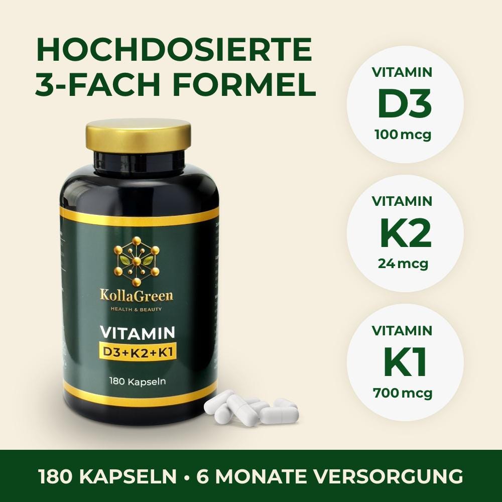 Kollagreen® Vitamin D3 + K2 K1 - Hochdosiert 180 Vegane Kapseln Immunsystem, Knochen & Muskeln Made in Eu von Etsy - Kollagreen