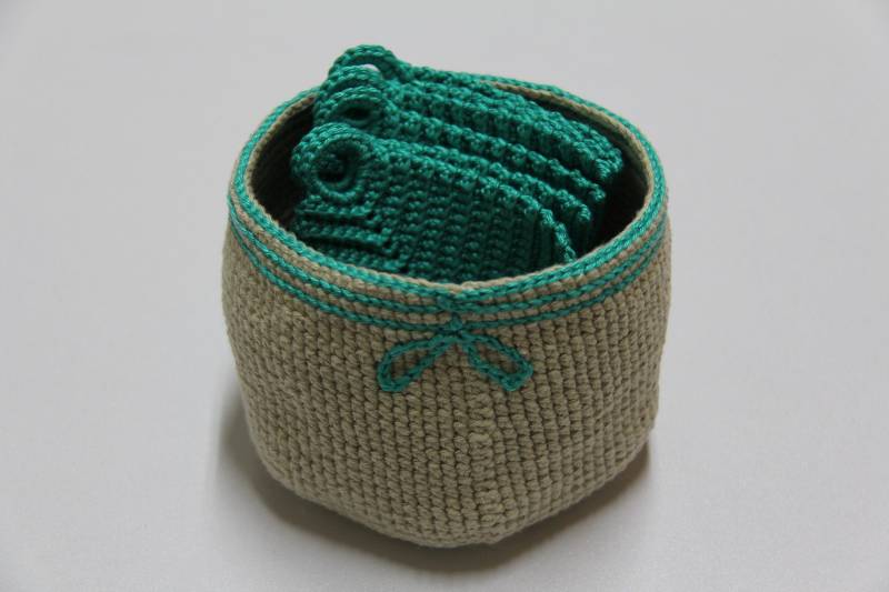 5stk.kosmetikpads Im Körbchen Aus Waschbarem Baumwollgarn Gehäkelt( Natur/Türkis von Etsy - Krabbelpuschenfee