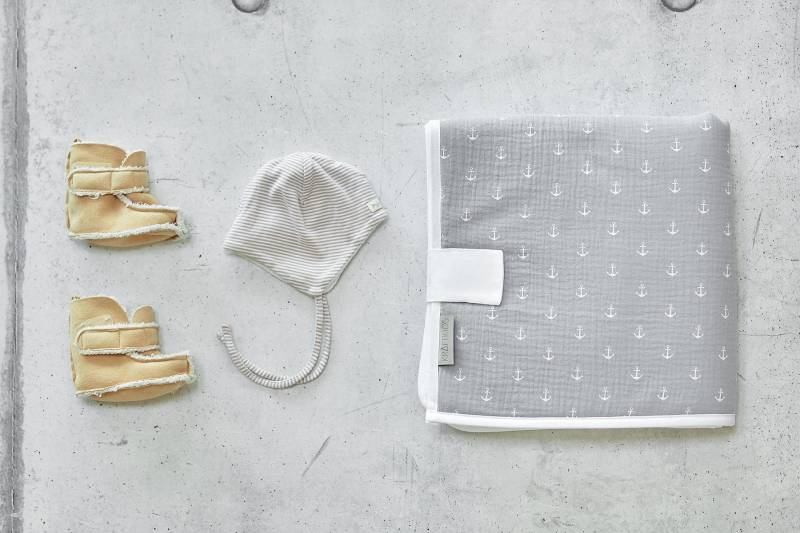 Kraftkids Reisewickelunterlage Musselin Grau Anker von Etsy - KraftKidsShop