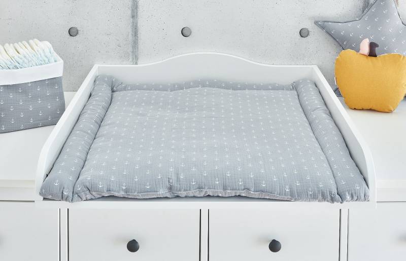 Kraftkids Wickelauflage Musselin Grau Anker 75x70 cm | Bxt, 60x70 78x78 85x75 | Bxt von Etsy - KraftKidsShop