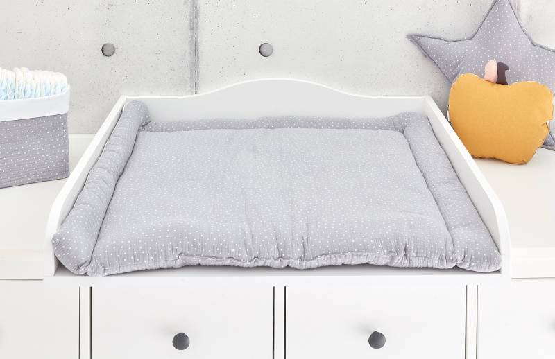 Kraftkids Wickelauflage Musselin Grau Punkte 75x70 cm | Bxt, 60x70 78x78 85x75 | Bxt von Etsy - KraftKidsShop