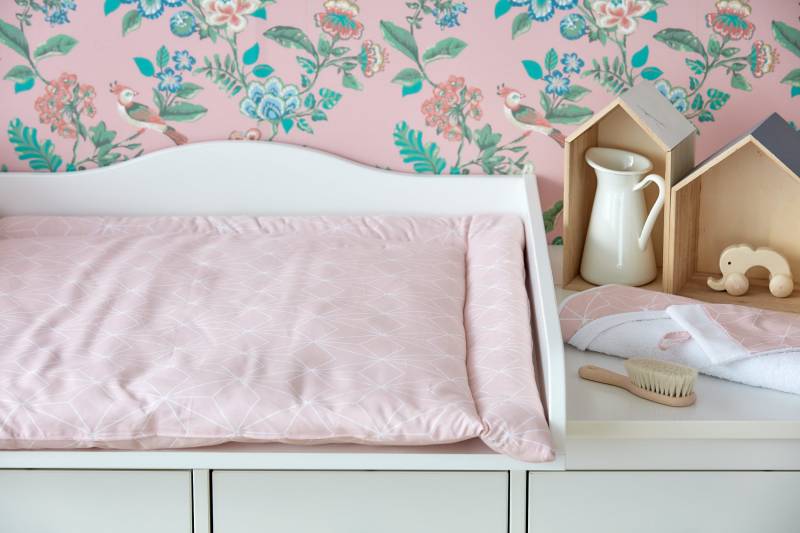 Kraftkids Wickelauflage Weiße Dünne Diamante Auf Altrosa 75x70 cm | Bxt, 60x70 78x78 85x75 | Bxt von Etsy - KraftKidsShop